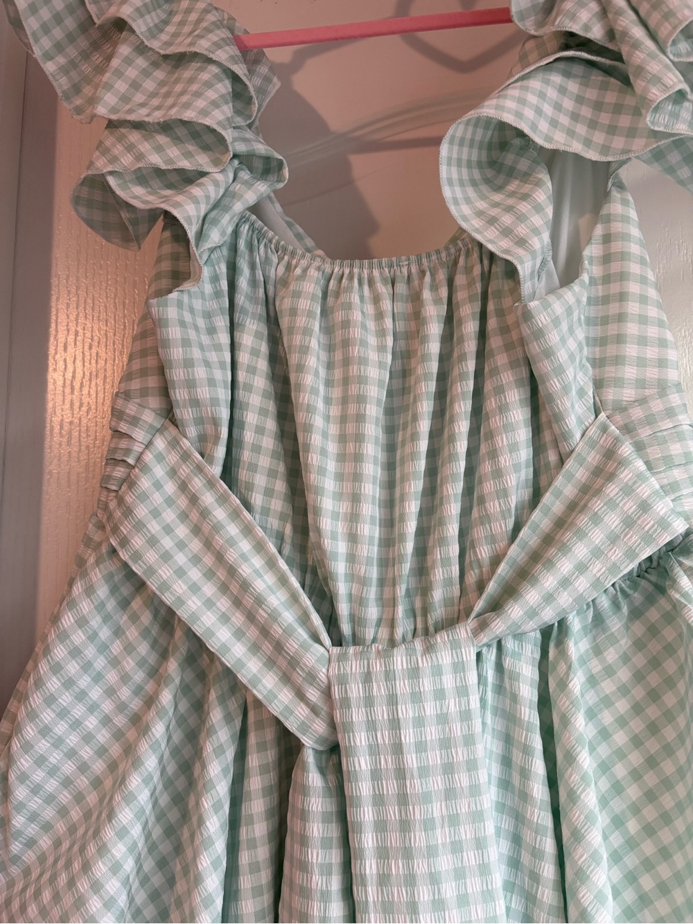 Altar'd State Mint Gingham Ruffle Romper - Picture 6 of 7